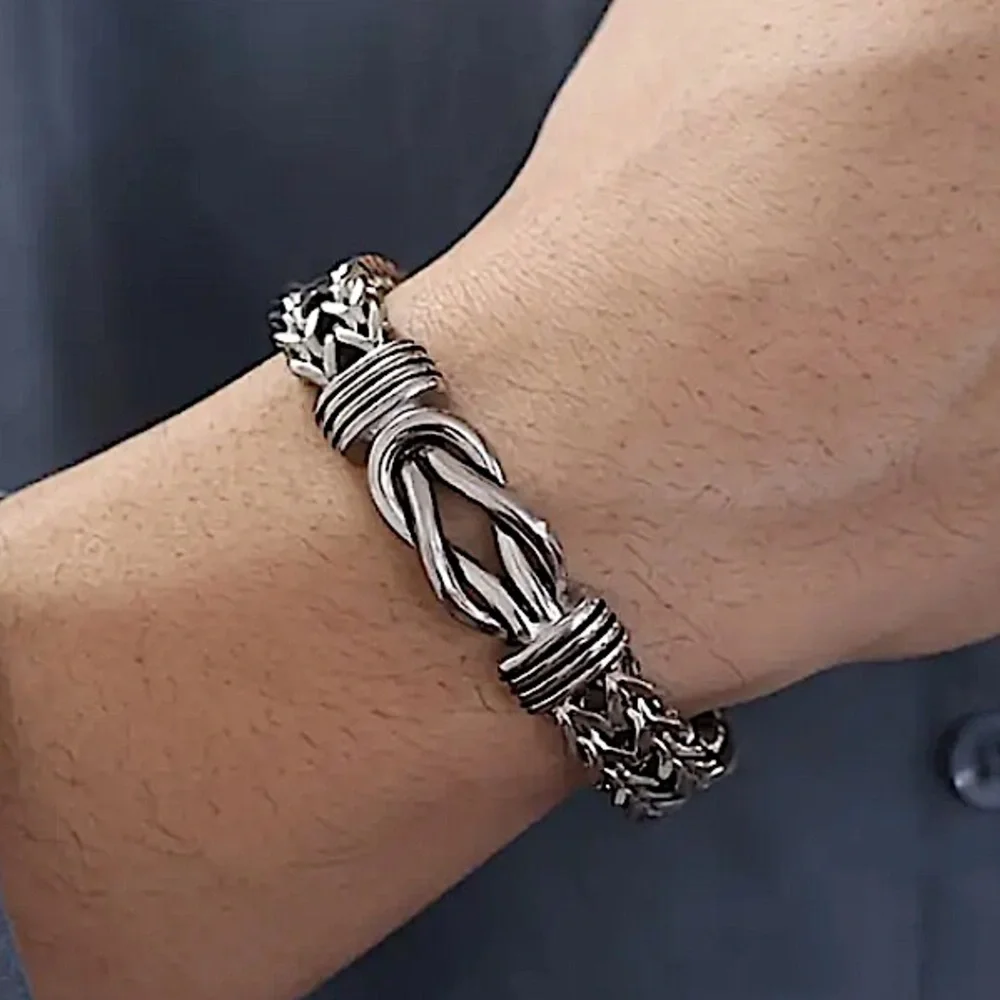 Stainless Steel Cuban Chain Bracelet Magnetic Closure Hip Hop Knot